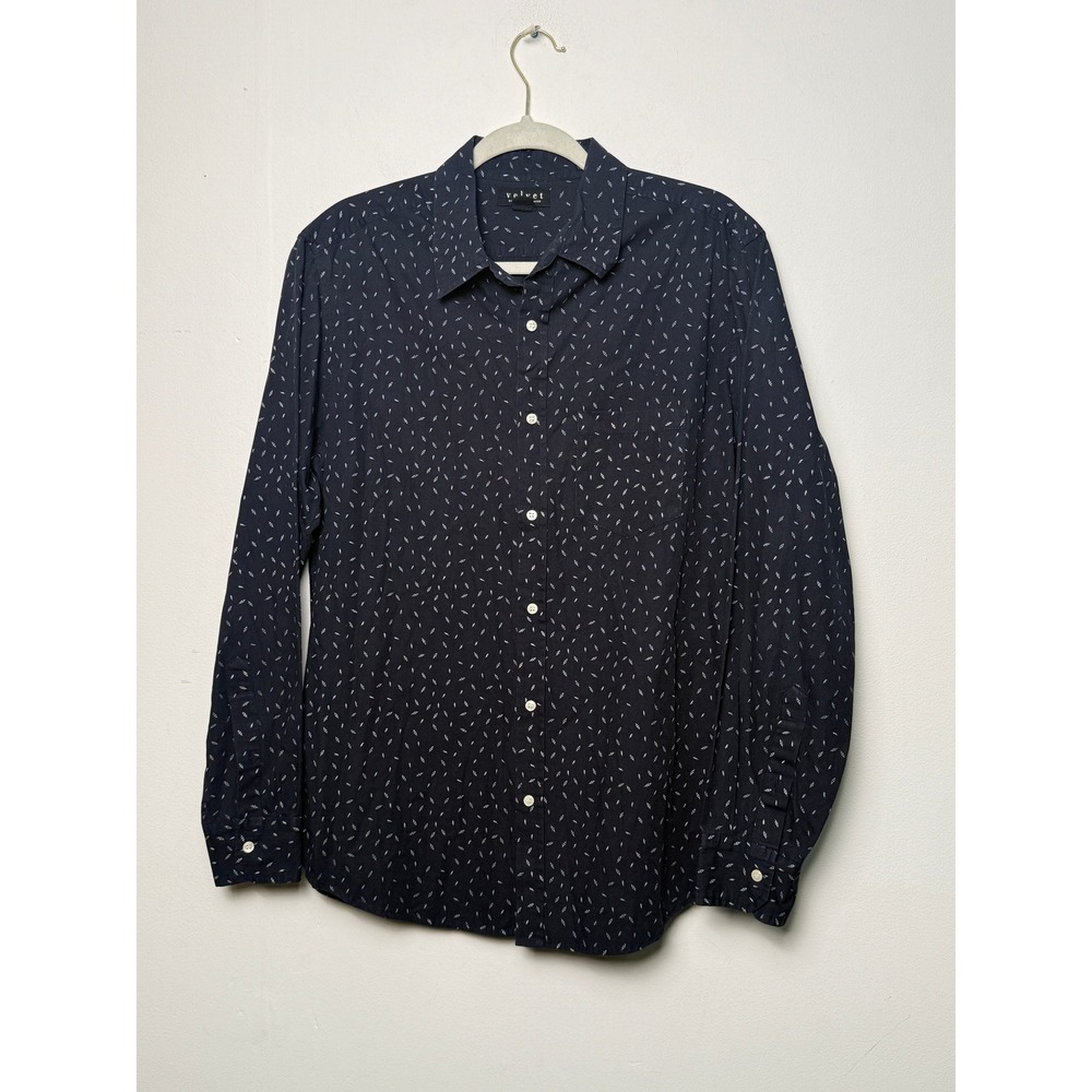Velvet by Graham & Spencer Mens Medium Navy Lightning Bolt Long Sleeve Shirt